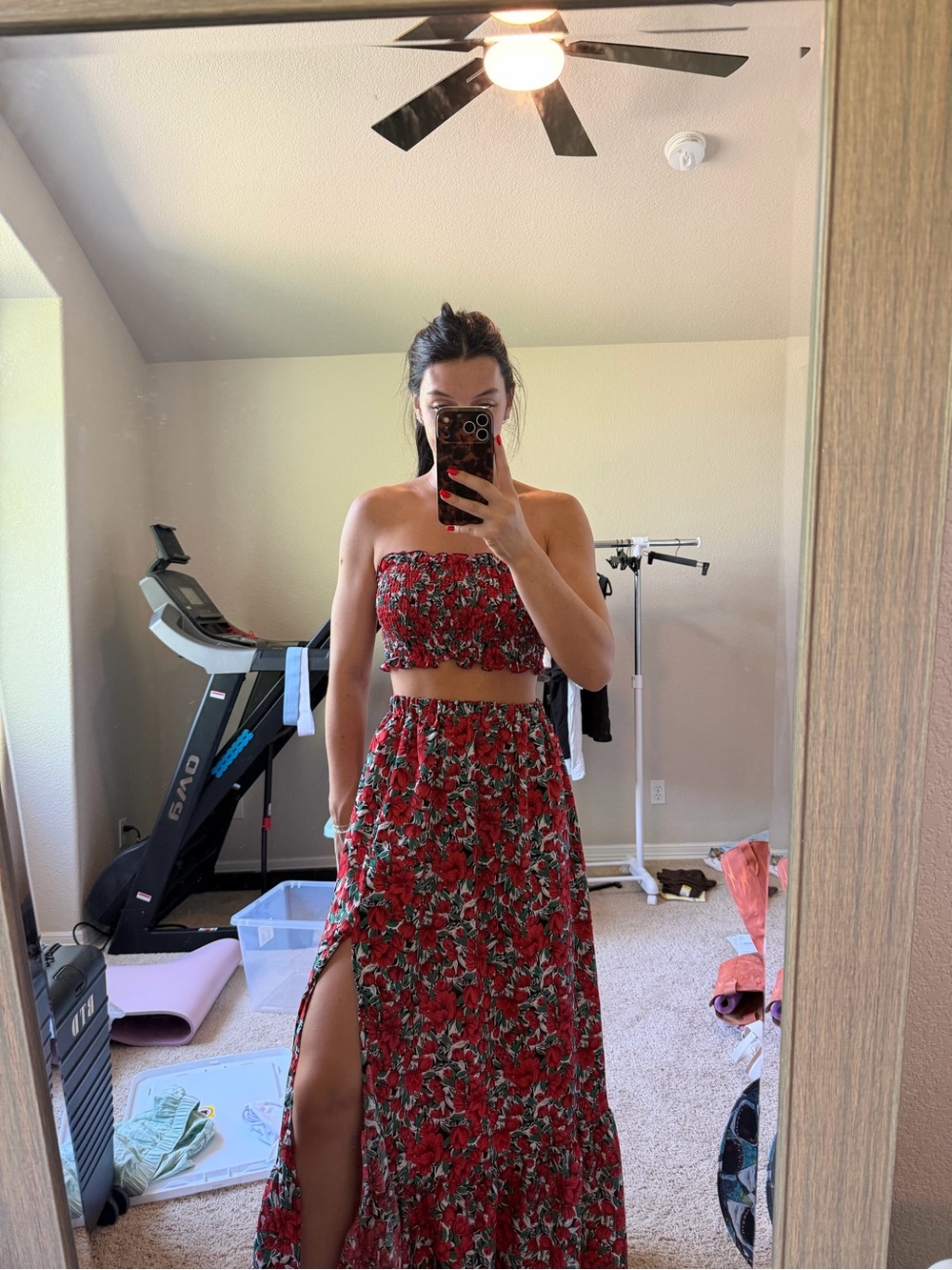 SHEIN Red Floral Two-Piece Maxi Dress